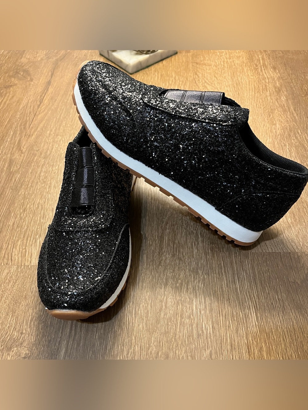 Black Glitter Slip-On Sneakers - Stylish Everyday Shoes fits like 7.5-8
